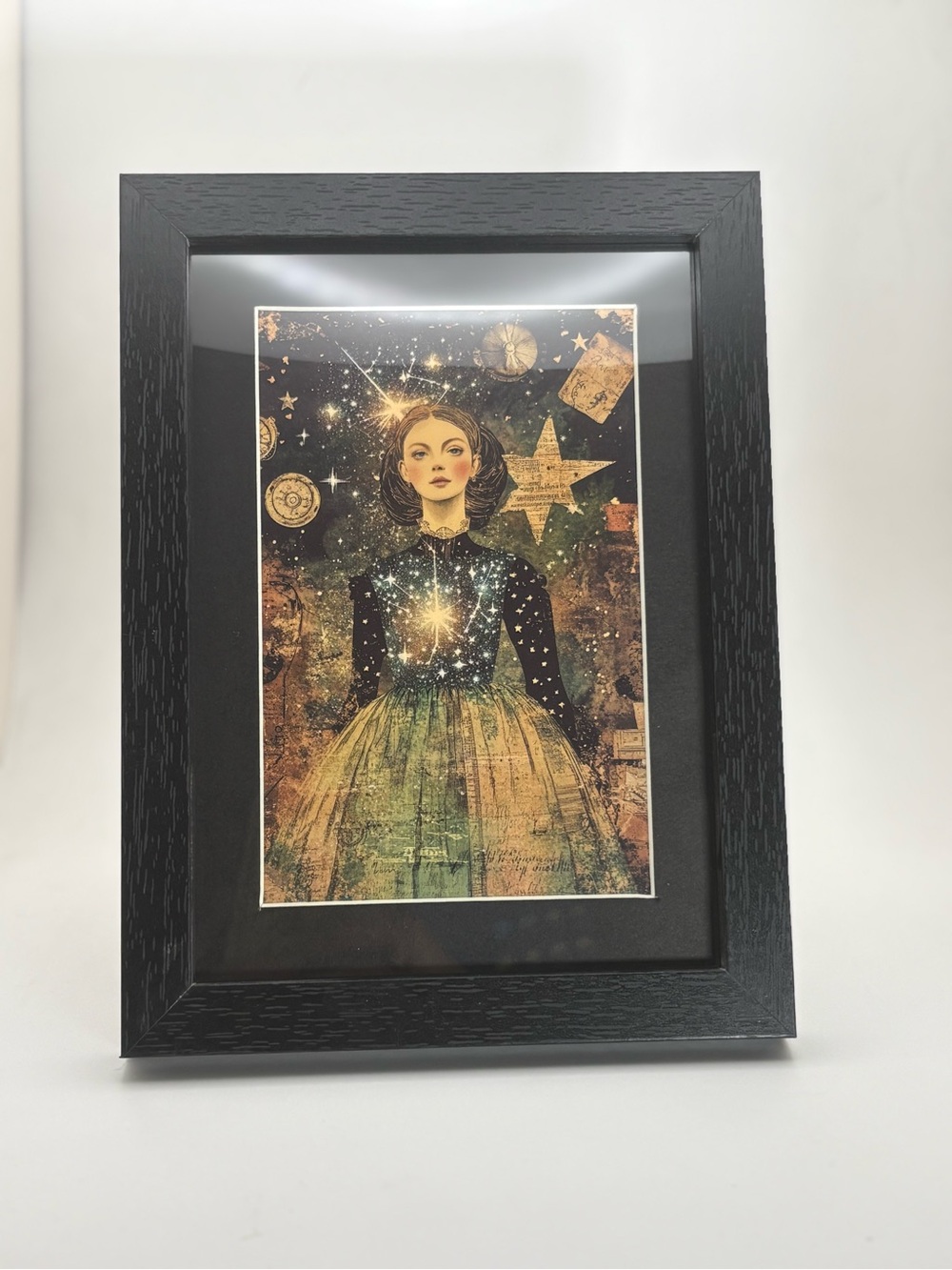 Celestial Witch Art Print – Framed 5x7 Cosmic Dark Academia Decor